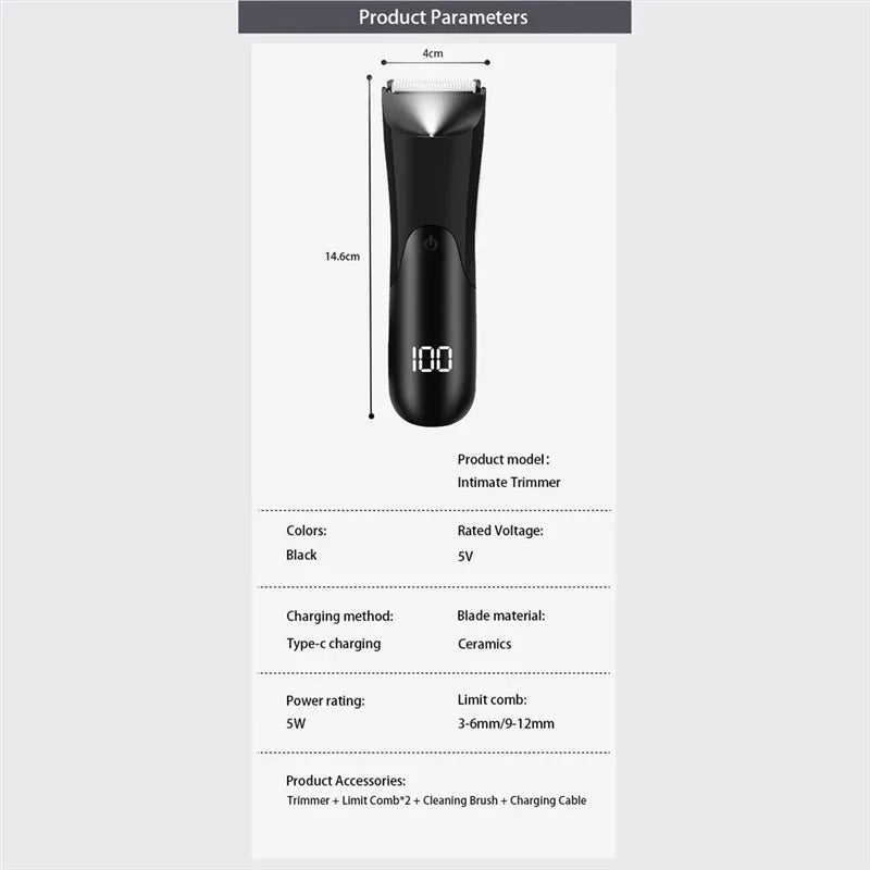 Men's Body Hair Trimmer – Ceramic Blade, Wet & Dry + 2 Guards Body Hair Trimmer PLUSH