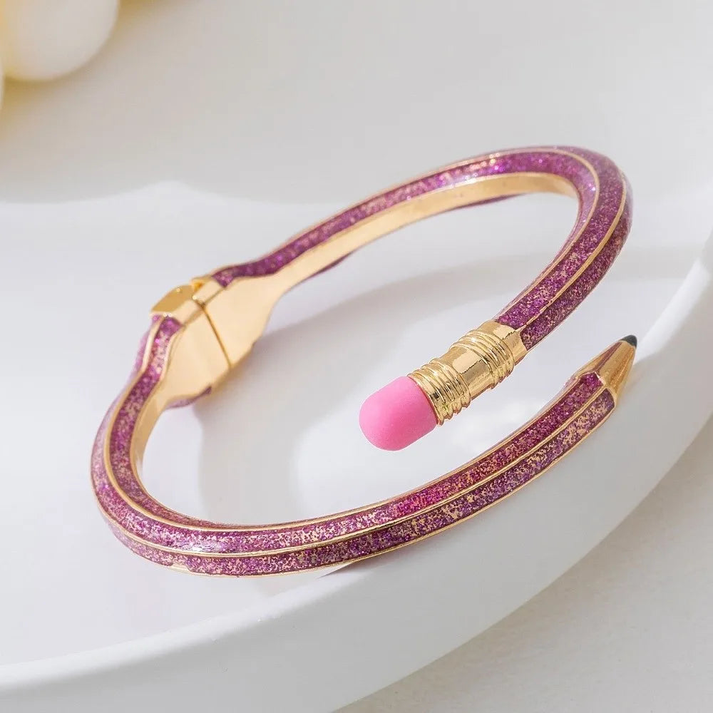 Open Cross Enamel Glitter Cuff Bracelet | Trendy Bangle Cuff Bracelet PLUSH Hot Pink
