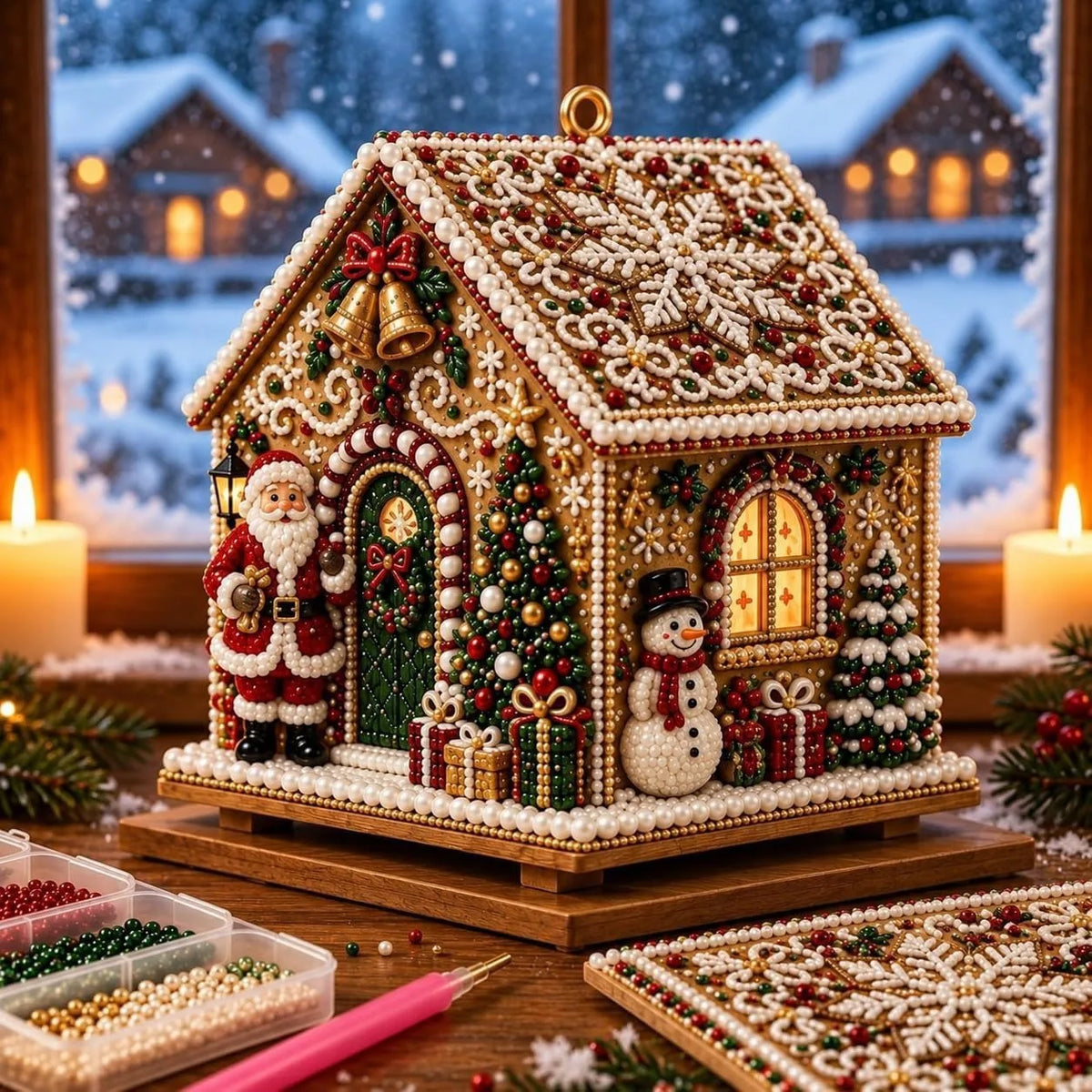 Wooden Christmas House Diamond Painting Set – 4-Sided Holiday Diamond Painting Kit PLUSH Christmas 2