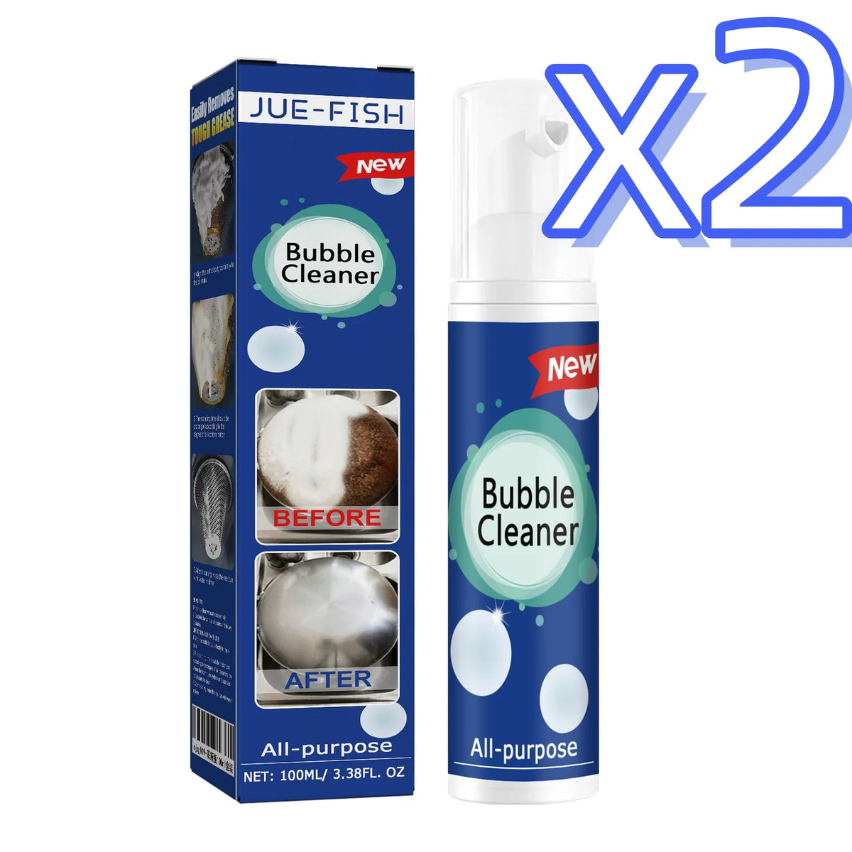 Jue-Fish Kitchen Foam Cleaner – Rinse-Free Oil Stain Remover Kitchen Foam Cleaner PLUSH 100ml Boxed X 2PCS