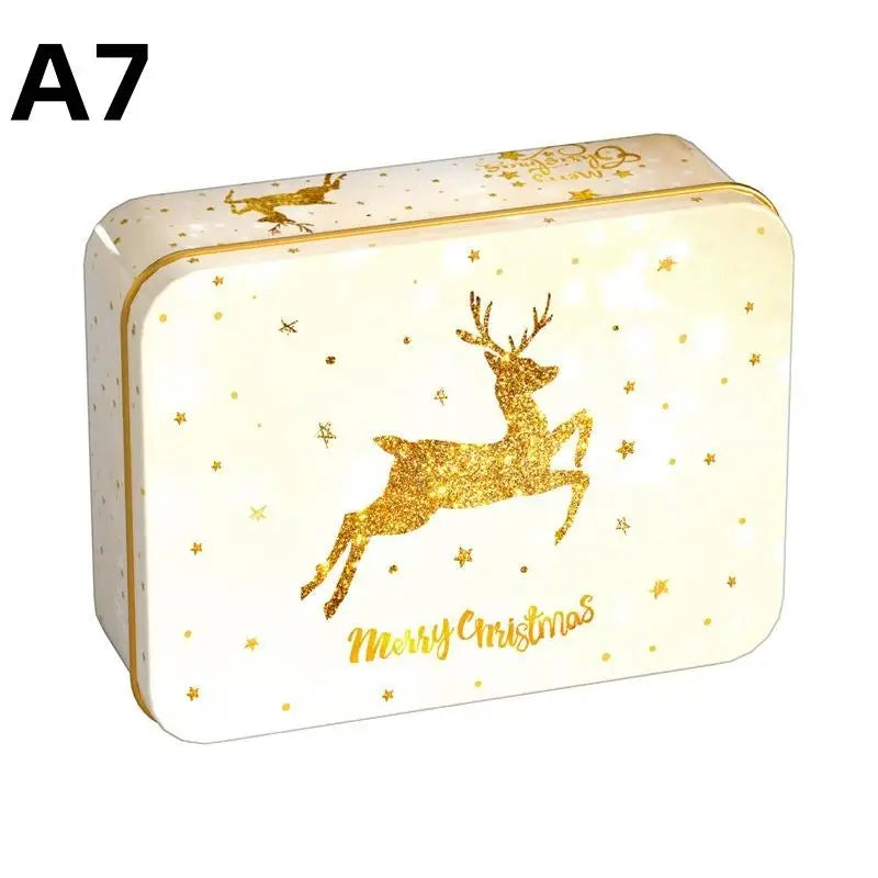 Christmas Tin Can Box – Elk & Santa Candy Cookie Gift Storage Holiday Tin Box PLUSH A7