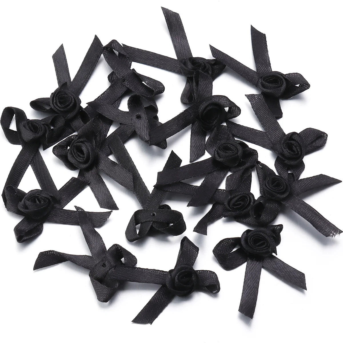 50pcs Satin Ribbon Bows 3.5x4.5cm – Colorful DIY Craft Bowknots Satin Ribbon Bows PLUSH Black 3.5x4.5cm