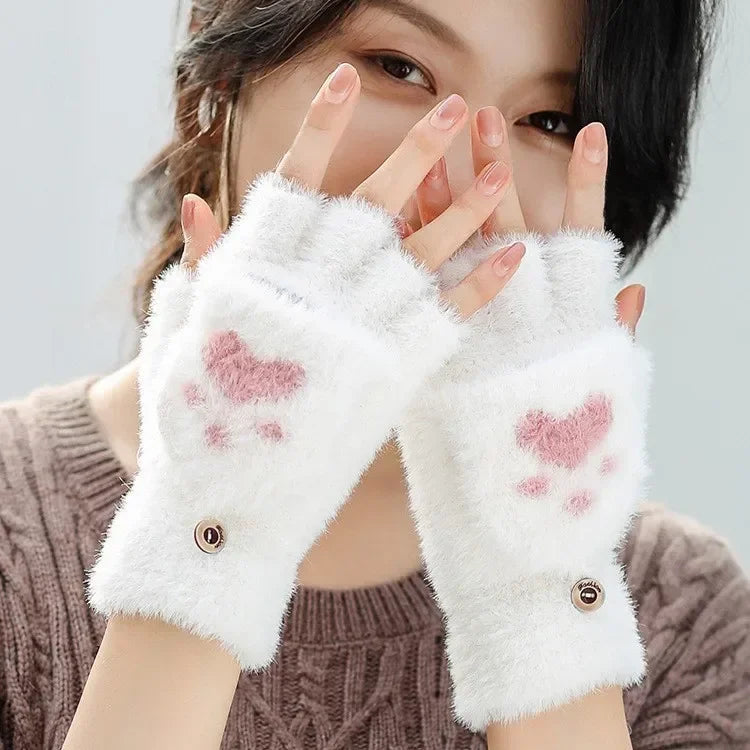 Winter Cat Paw Mittens – Convertible Flip Top Knit Gloves Convertible Winter Mittens PLUSH