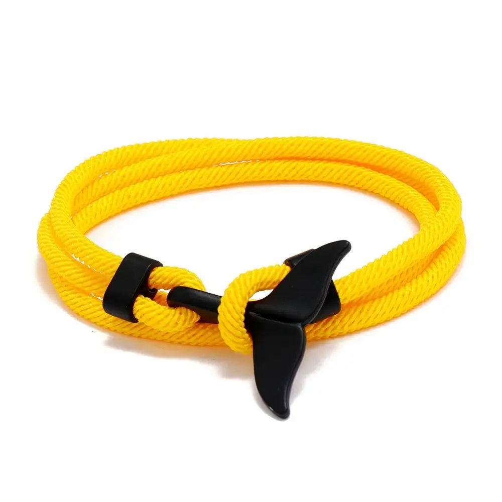 Whale Tail Braided Rope Charm Bracelet – Ocean Series Unisex Charm Bracelet PLUSH yellow-black tail