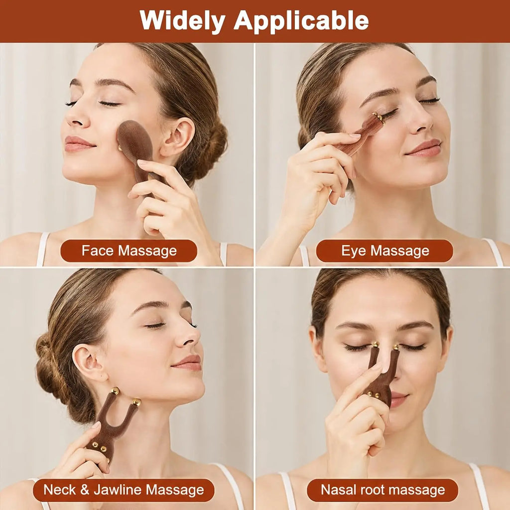 Wooden Y-Shaped Facial Massage Tool Kit with Brass Beads Facial Massage Tool PLUSH