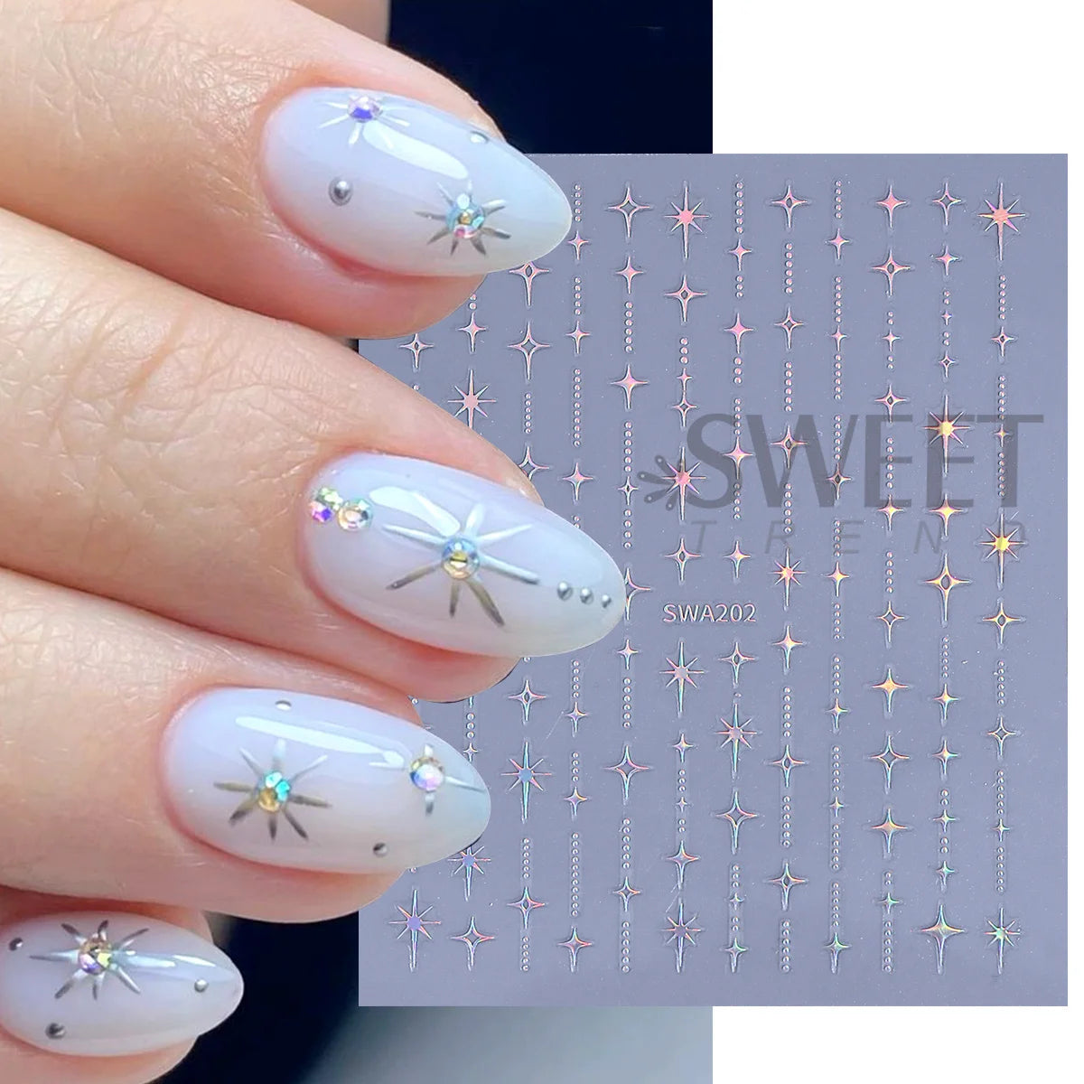 5pcs 3D Holographic Star & Sun Nail Art Stickers – DIY Decals Nail Art Stickers PLUSH