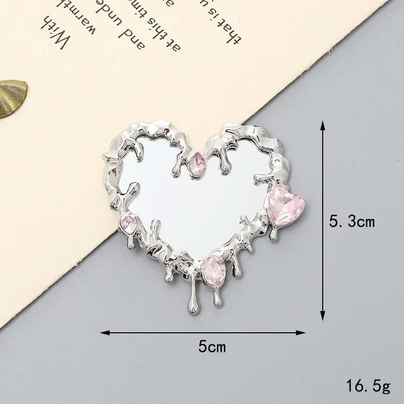 Heart Shaped Gem Makeup Mirror – Y2K Mini Portable Handheld Compact Makeup Mirror PLUSH D2786