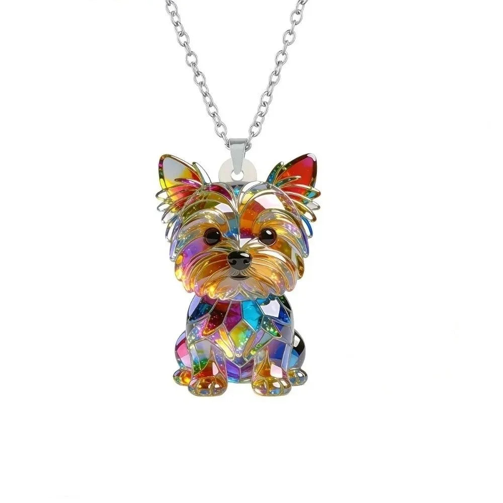 Yorkshire Terrier Acrylic Pendant Necklace – Cute Dog Sweater Chain Pendant Necklace PLUSH Colorful Puppy