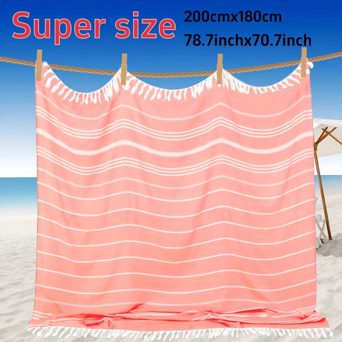 Giant Turkish Beach Towel – Extra Large Bohemian Cotton Blanket Turkish Beach Towel PLUSH Watermelon Red 180x200cm