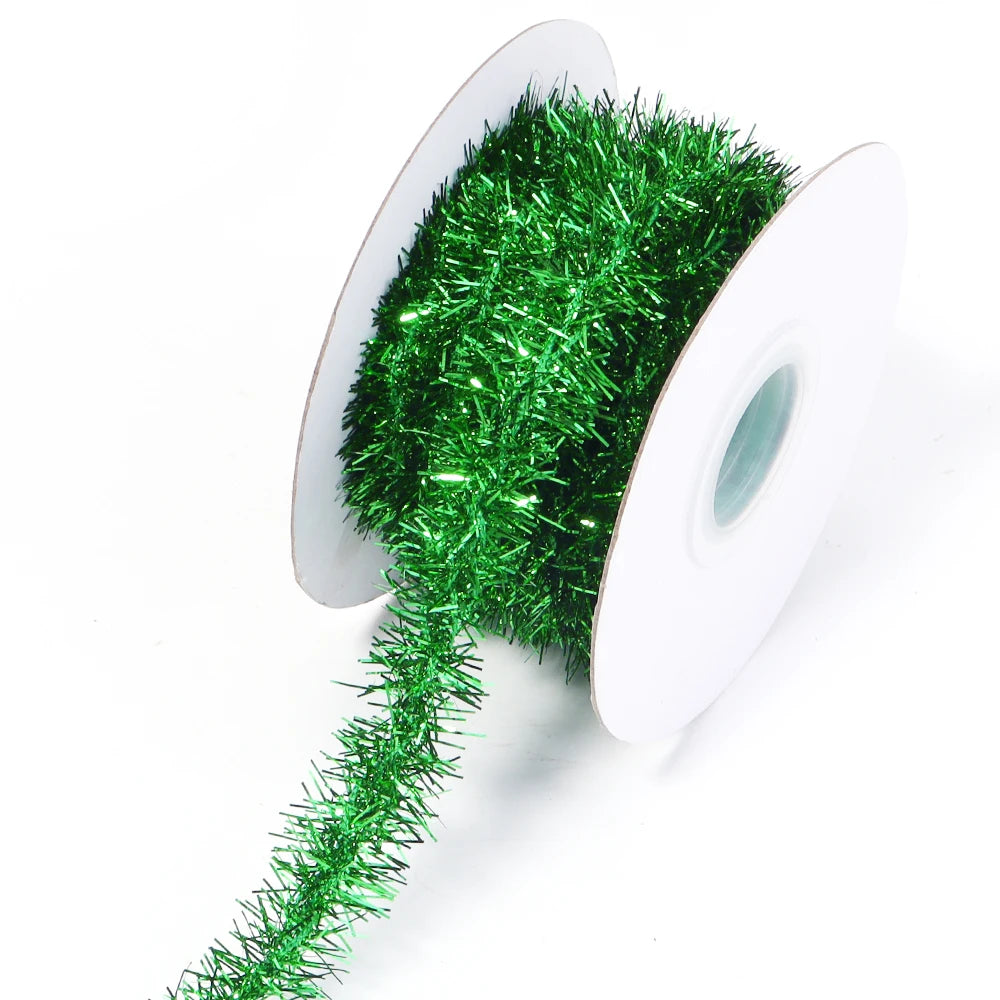 10 Yards Christmas Tinsel Garland Glitter Fringe Trim Ribbon Tinsel Trim Ribbon PLUSH green
