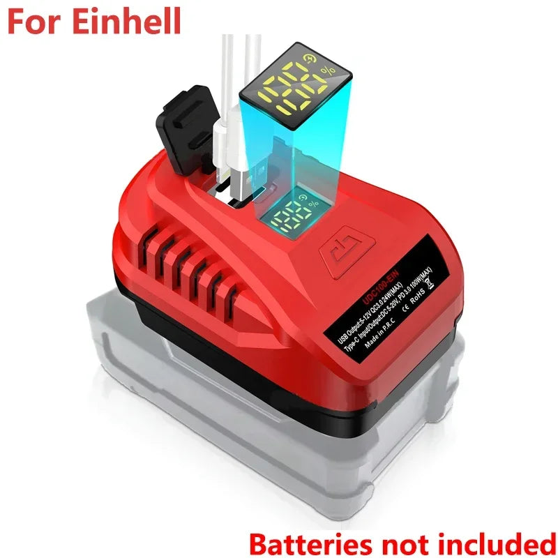 ZWINCKY 18V Battery USB Adapter – 100W Fast Charging Type-C Battery Charger Adapter PLUSH For Einhell China Mainland