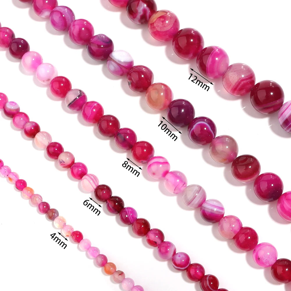 Hot Pink Stripe Agate Beads 4–12mm | Natural Stone DIY Jewelry Natural Stone Beads PLUSH