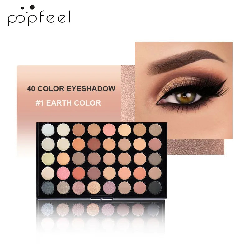POPFEEL 40-Color Eyeshadow Palette + 8 Brushes – Matte & Shimmer Eyeshadow Palette PLUSH