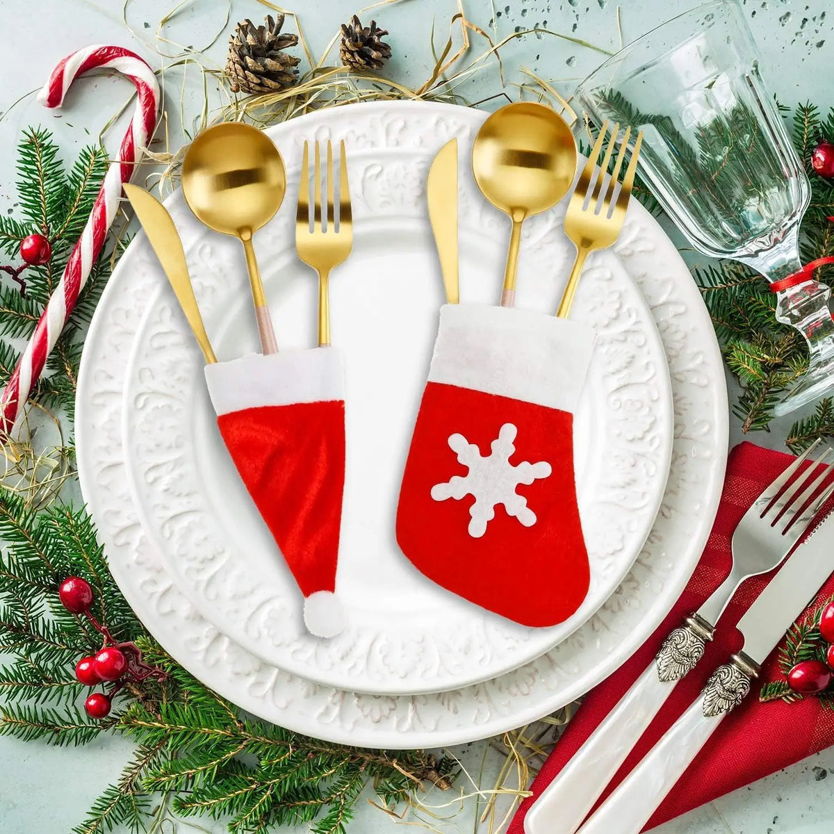 Mini Christmas Stockings Cutlery Bags & Candy Pouches Christmas Table Décor PLUSH