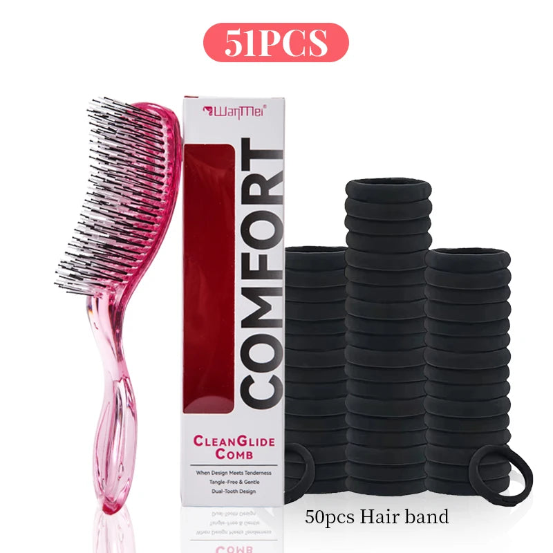 Japanese Anti-Static Hair Brush & Massage Comb Set w/ Hair Ties Hair Brush Set PLUSH Pink 51pcs