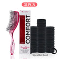 Japanese Anti-Static Hair Brush & Massage Comb Set w/ Hair Ties Hair Brush Set PLUSH Pink 51pcs