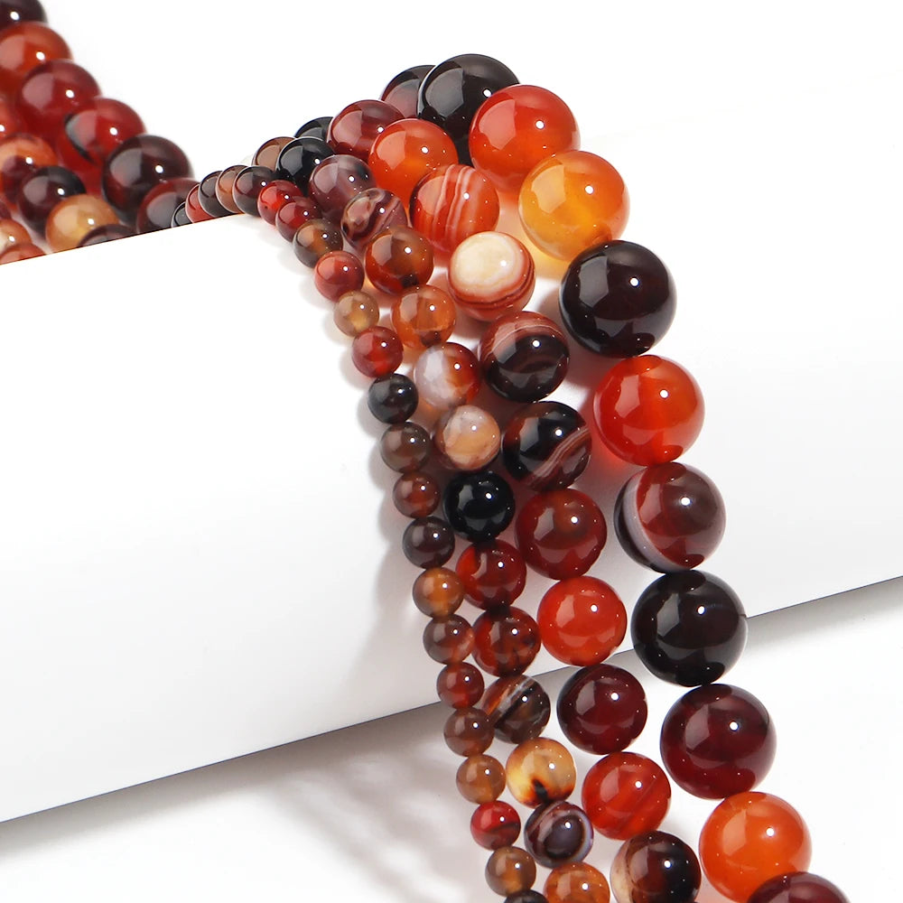Red Brown Stripe Agate Stone Beads 4–10mm | DIY Jewelry Natural Stone Beads PLUSH