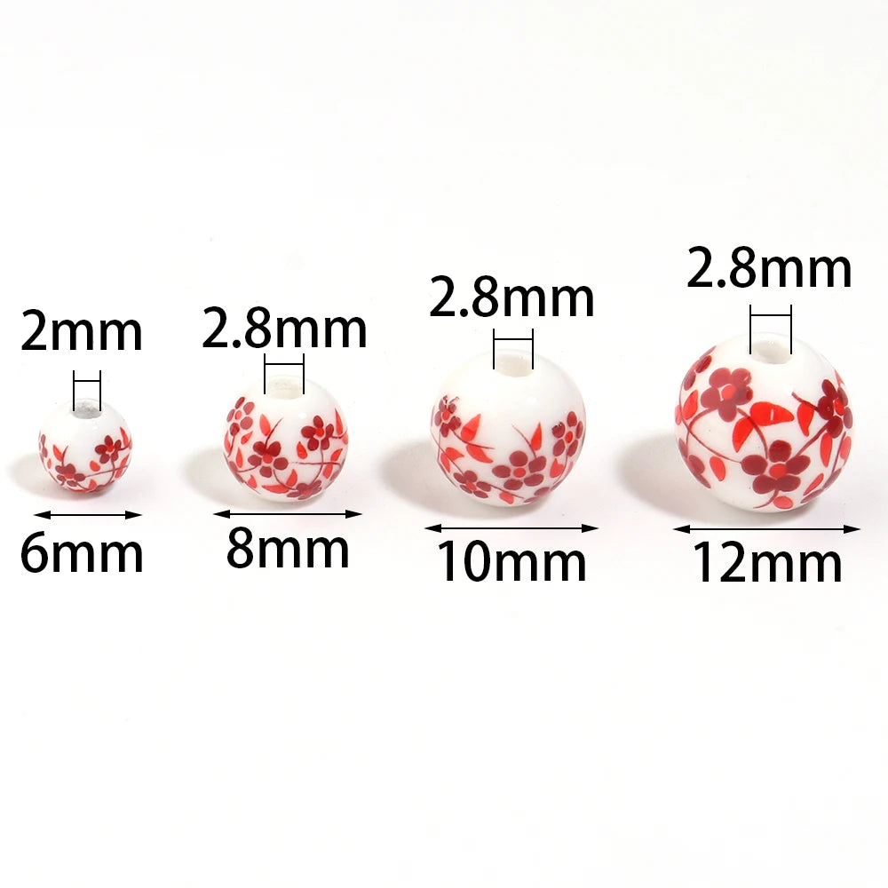 Jingdezhen Ceramic Red Floral Spacer Beads 6–12mm | DIY Jewelry Ceramic Spacer Beads PLUSH