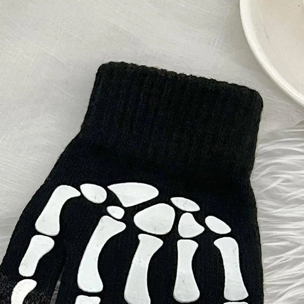 Halloween Skull Skeleton Full Finger Gloves – Cycling Costume Costume Gloves PLUSH