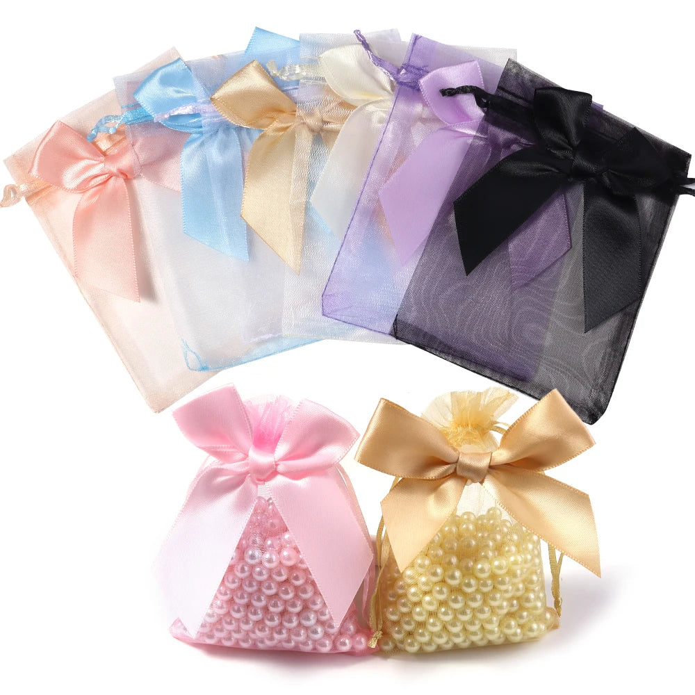 5pcs Bow Organza Drawstring Gift Bags – Wedding & Party Organza Gift Bags PLUSH