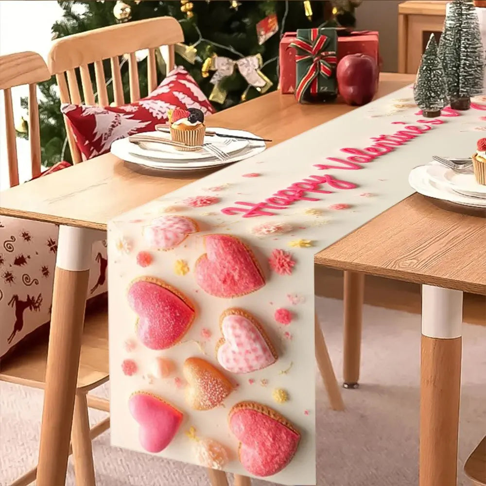 Valentine's Day Table Runner – Hearts & Flowers | 3 Sizes Decorative Table Runner PLUSH