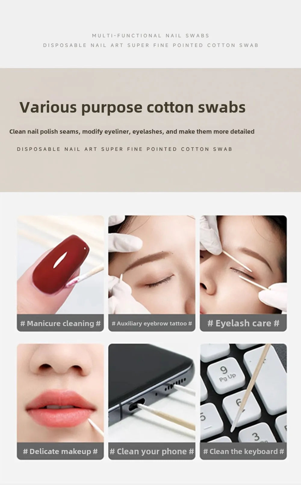 100pcs Wooden Cotton Swab Sticks – Nail Polish Corrector Nail Corrector Sticks PLUSH