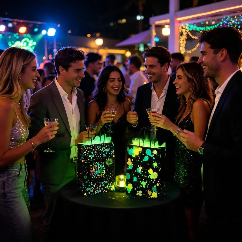 Neon Glow Party Gift Bags with Handles – Glow-in-the-Dark Tote Party Favor Bags PLUSH