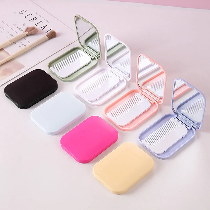 Portable Folding Makeup Mirror with Comb – Pocket Vanity Set Pocket Makeup Mirror PLUSH