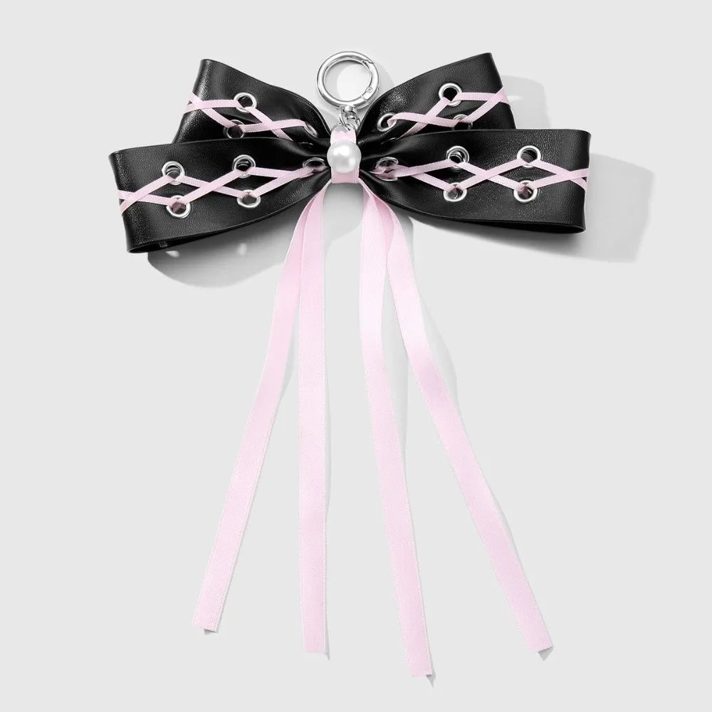 Y2K Gothic Bow Keychain PU Leather Rivet Leopard Keyring Fashion Keychain PLUSH