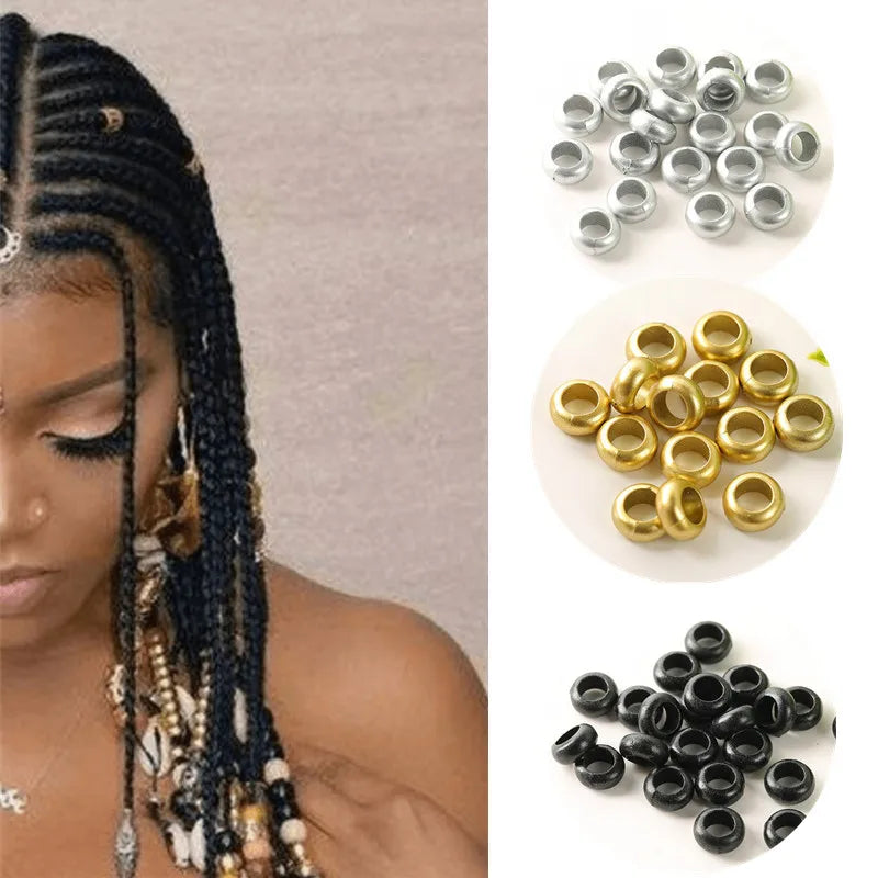 50pcs African Hair Rings Cuffs Dreadlock Bead Charms Gold Black Hair Cuff Beads PLUSH