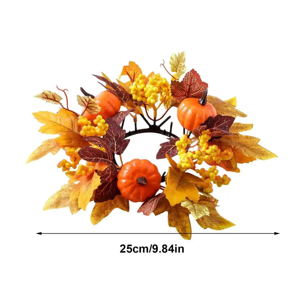 Fall Candle Ring Wreath – Maple Leaves, Pumpkins & Berries Candle Ring Wreath PLUSH A No Candles