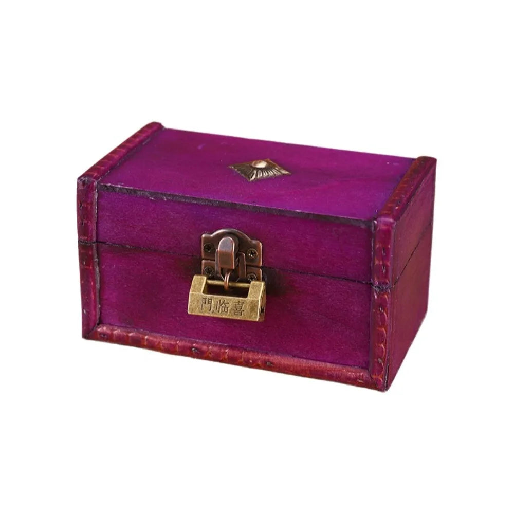 Vintage Wooden Treasure Chest Jewelry Box with Lock – Retro