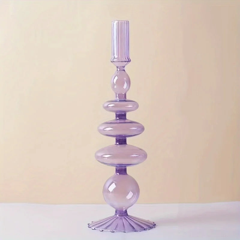 Nordic Glass Candle Holder & Vase – 2-in-1 Centerpiece Glass Candle Holder PLUSH Purple