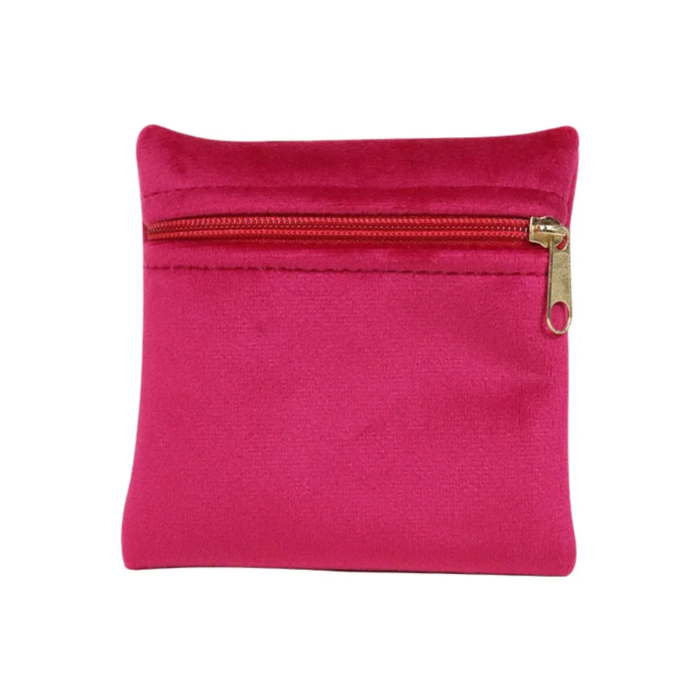 Velvet Zipper Jewelry Pouch | Soft Flannelette Storage Bag Jewelry Storage Pouch PLUSH Rose Red