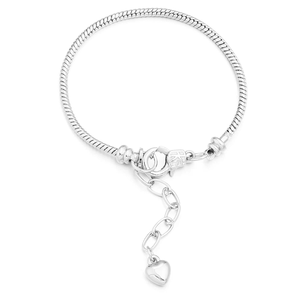 Metal Snake Chain Bracelet Blank with Heart Drop Extender Bracelet Blank PLUSH Silver