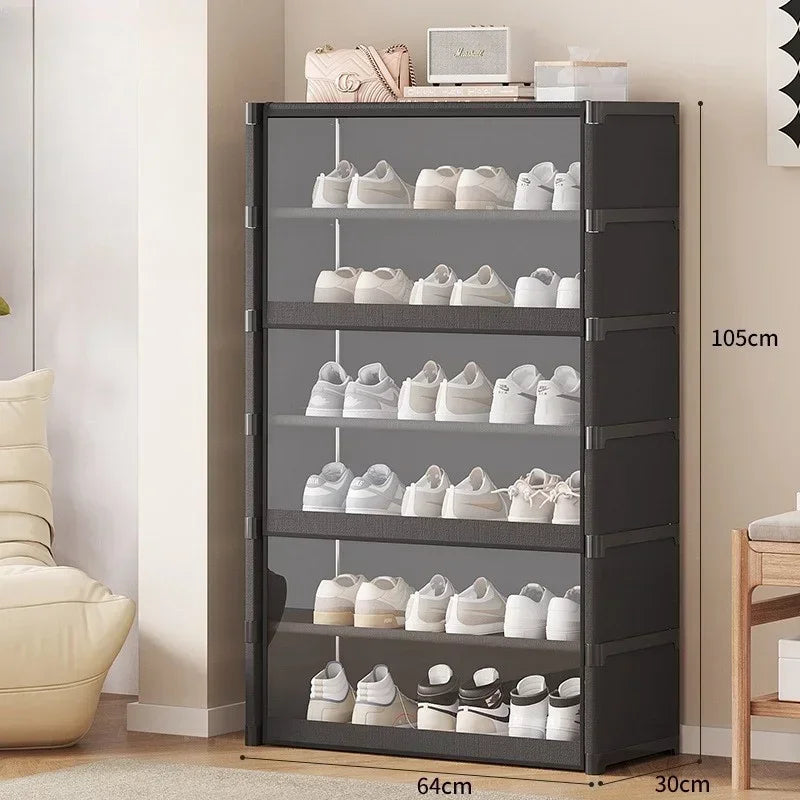 Multilayer Dustproof Shoe Rack Cabinet for Small Spaces Shoe Rack Cabinet PLUSH Black 7 layer