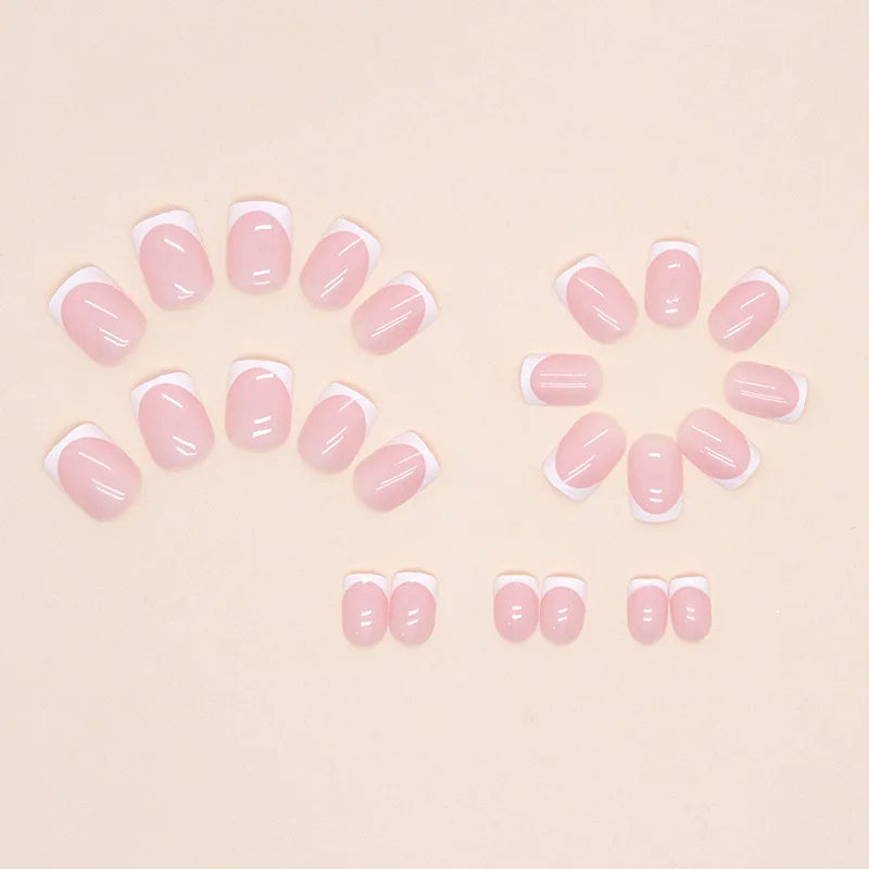 24pcs Pink Short Square Press On Nails | Y2K French Tips Press-On Nails PLUSH