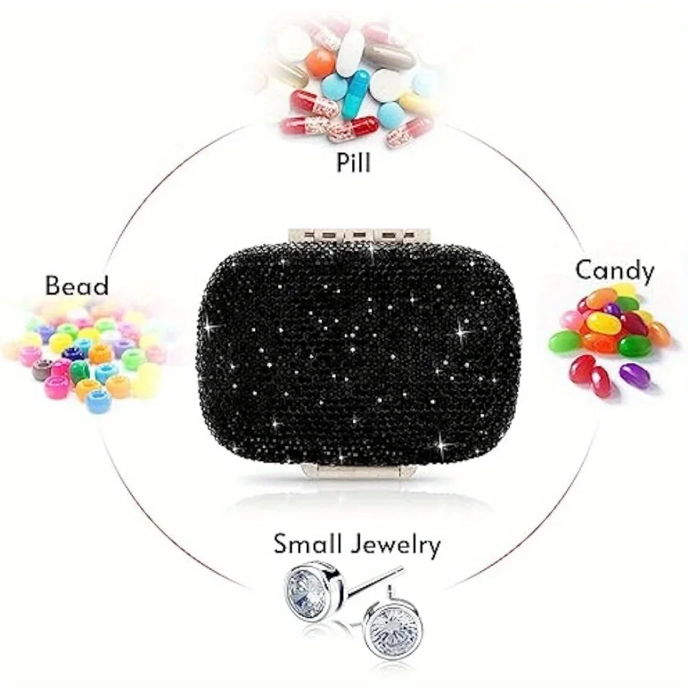 Bling Rhinestone Pill Organizer – 8-Compartment Travel Pill Box Pill Organizer PLUSH