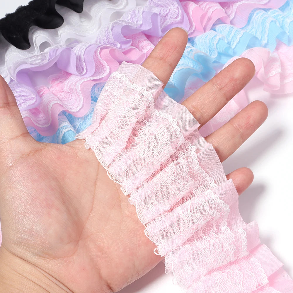 2 Yards 5cm Double Layer Chiffon Lace Ruffled Trim | DIY Sewing Lace Ruffled Trim PLUSH
