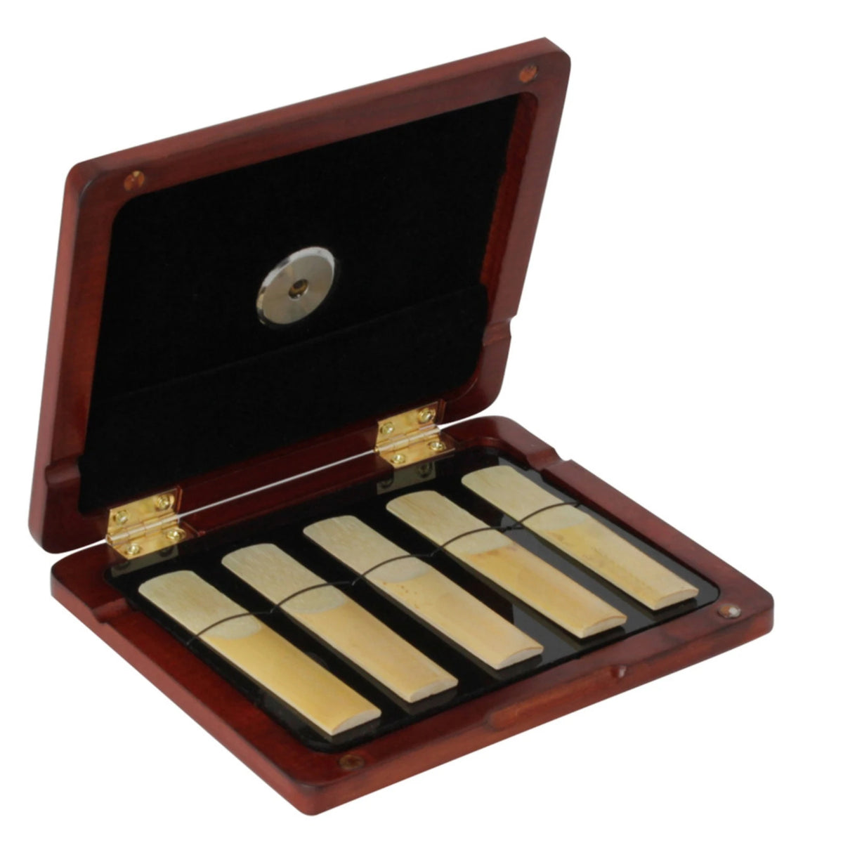 Wood Saxophone Reed Case with Hygrometer – Holds 5 Reeds Reed Case PLUSH