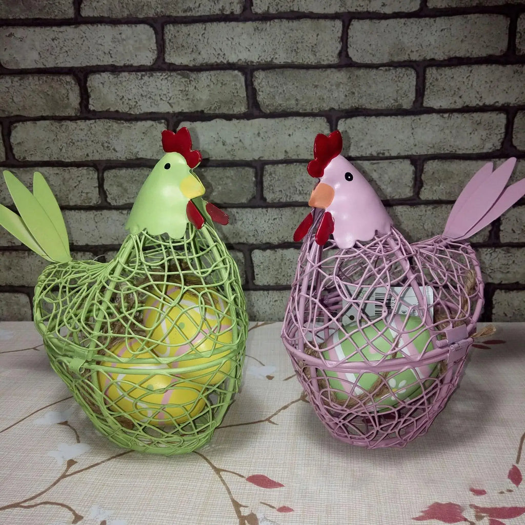 Hen Shaped Egg Basket | Farmhouse Wire Storage Holder Egg Storage Basket PLUSH