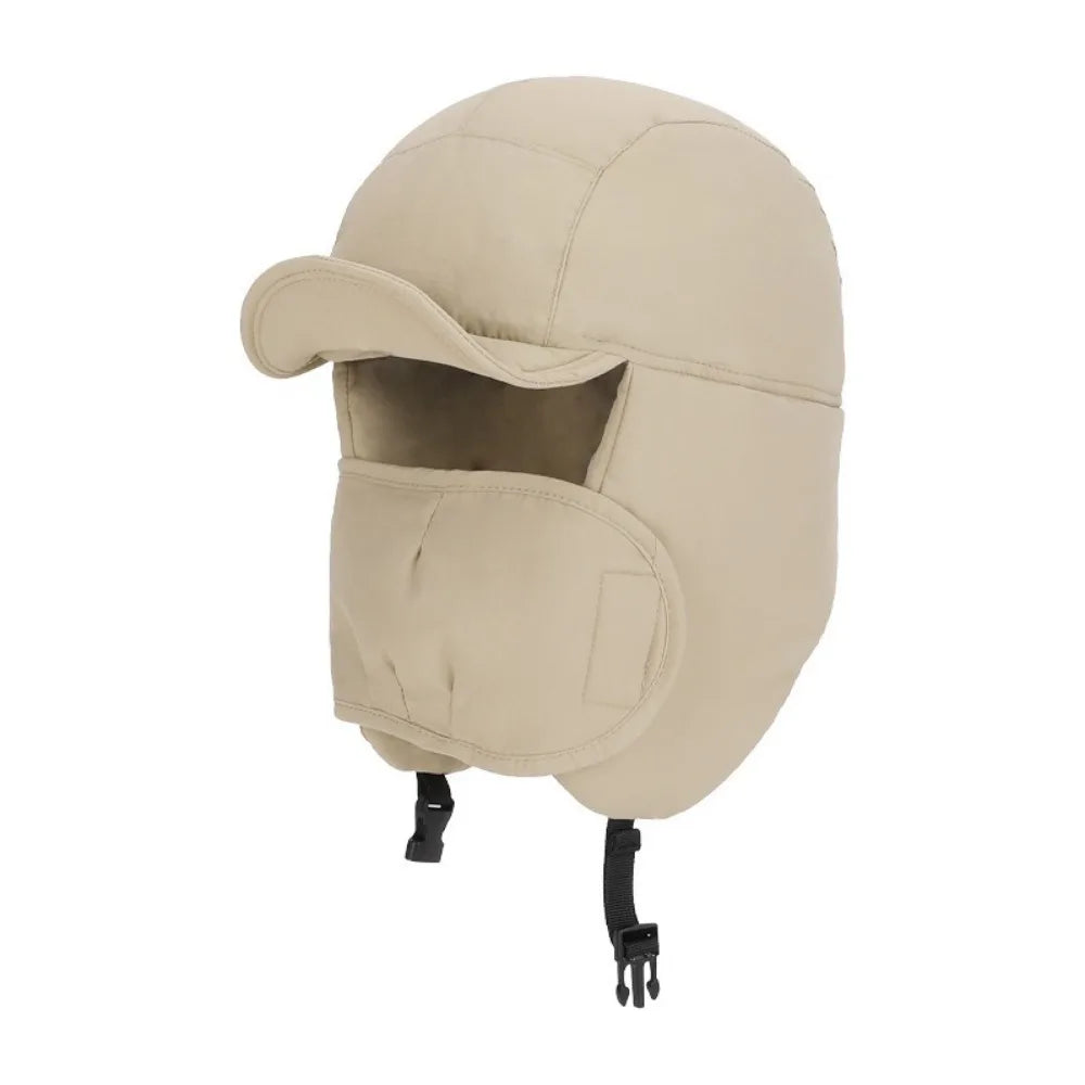 Windproof Winter Hat with Face & Ear Cover – Unisex Ski Cap Winter Earmuff Hat PLUSH Khaki