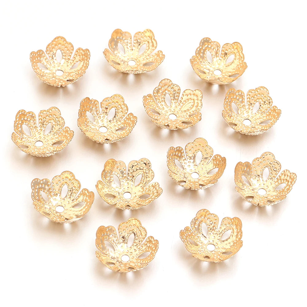 100pcs Metal Flower End Cap Spacer Beads for DIY Jewelry Jewelry Findings PLUSH kc gold