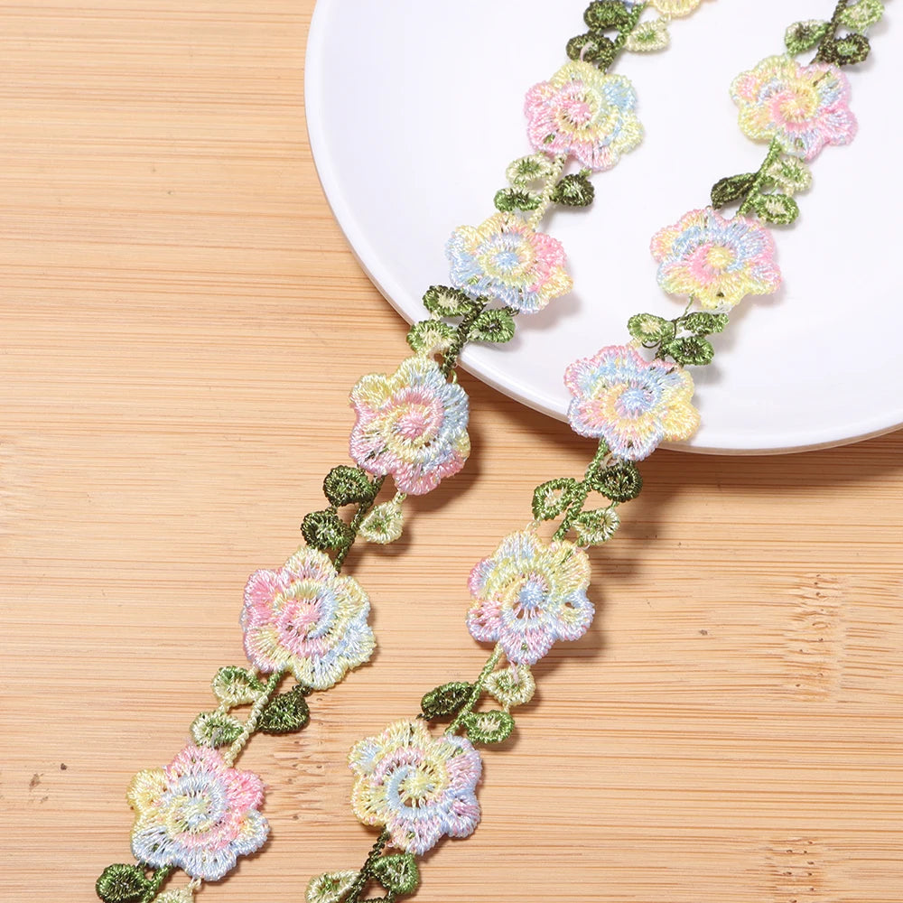 2 Yards Colorful Embroidery Flower Lace Trim for DIY Sewing Embroidery Lace Trim PLUSH pink blue 2cm