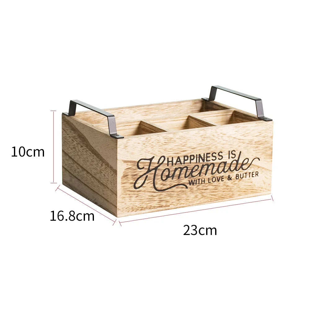 Wooden Cutlery & Desktop Organizer Tray – Rustic Storage Box Kitchen Organizer Tray PLUSH Log color