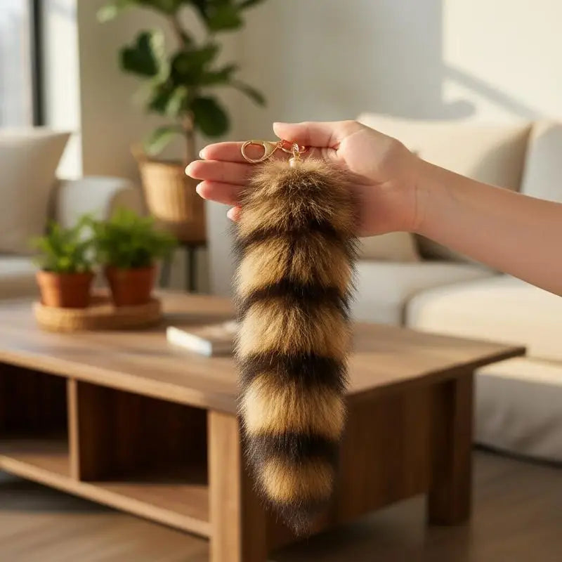 Plush Raccoon Tail Keychain – Fluffy Furry Pompom Bag Charm Plush Keychain Charm PLUSH
