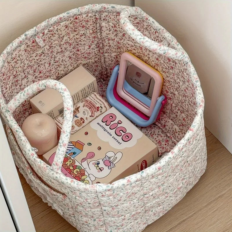 Foldable Floral Cotton Storage Basket – 4 Colors | 32x26x25cm Foldable Storage Basket PLUSH
