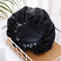 Double-Layer Oversized Drawstring Shower Cap – Satin & PEVA Shower Cap PLUSH Black