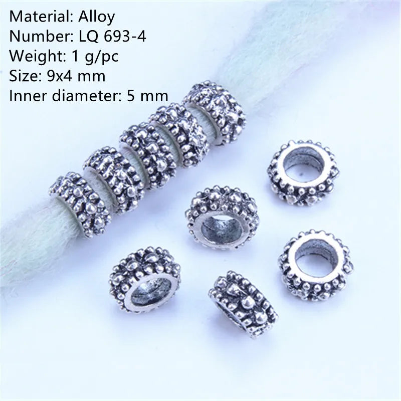 5pcs Silver Viking Dreadlock Hair Beads – Braid Cuffs & Clips