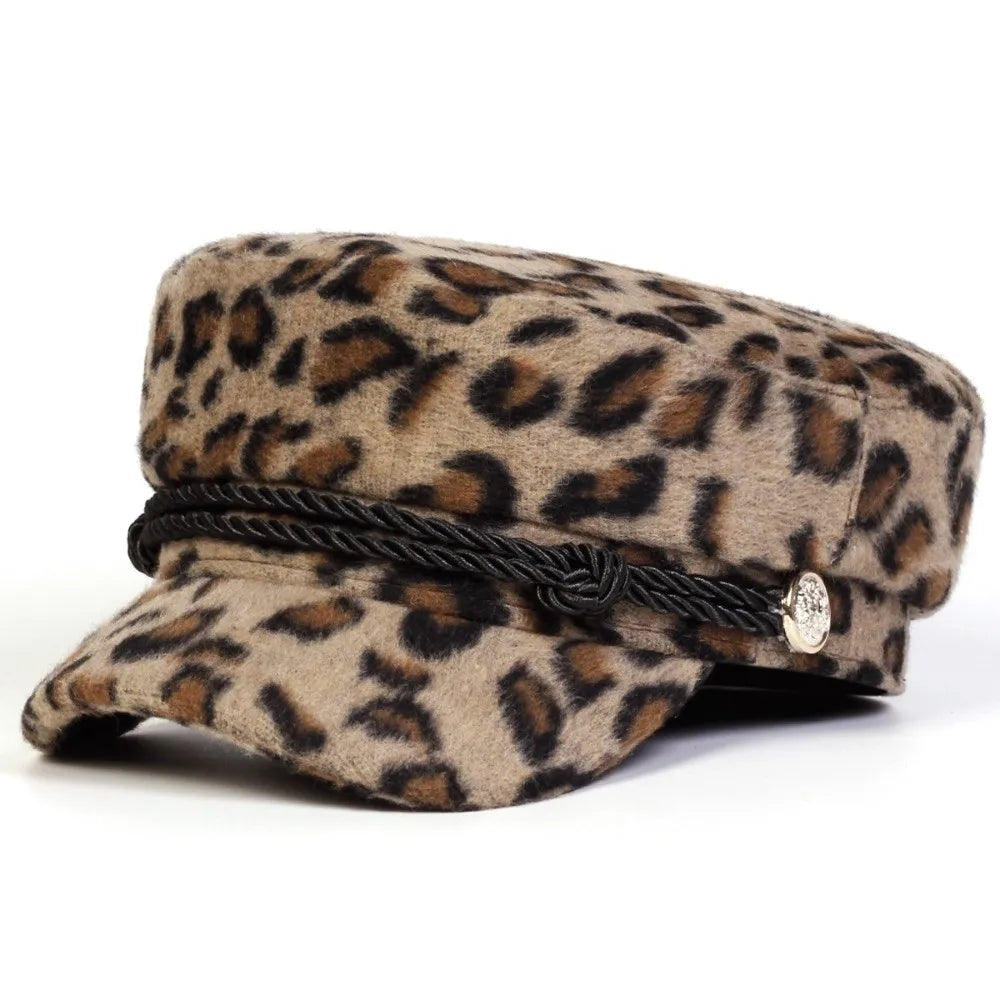 Vintage Newsboy Beret Hat – Leopard Print Flat Top Cap Newsboy Beret Hat PLUSH Style C